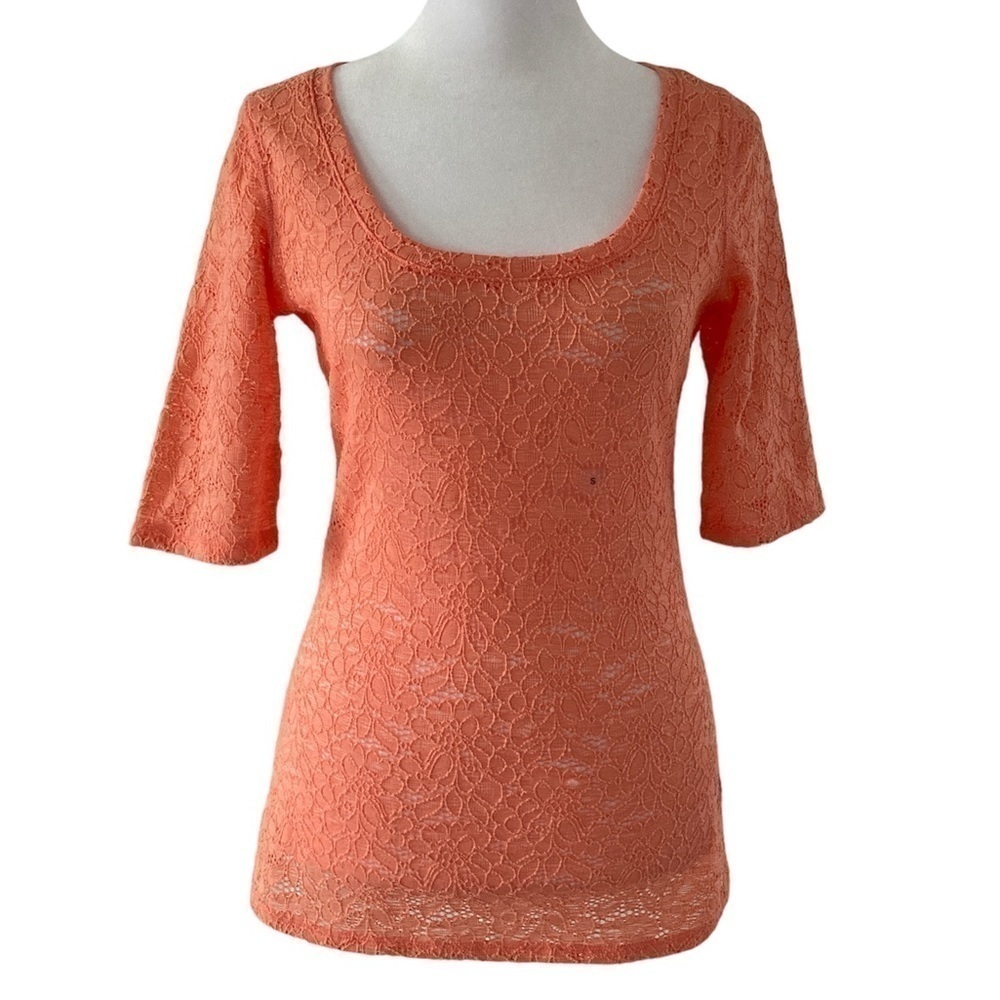 Express small top lace short sleeves coral orange NWT